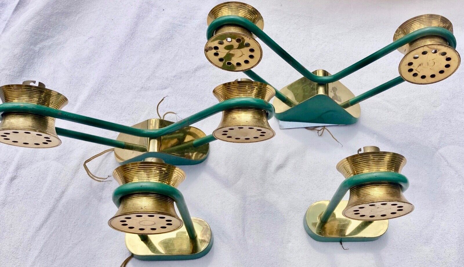suite of 2 pairs of wall lamps 1940/1950 green & gold DLG Jean Royere VINTAGE