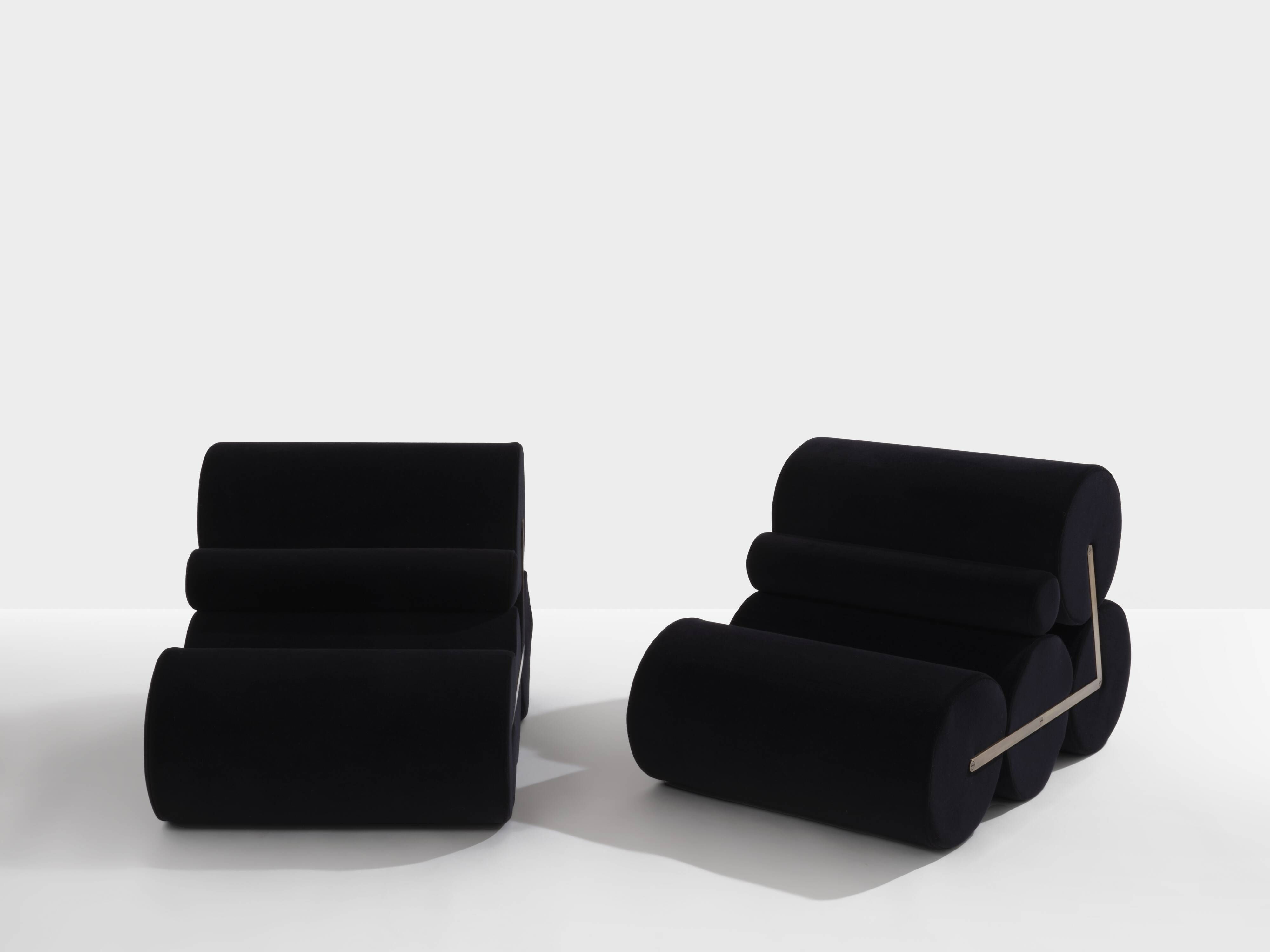 Pair of black velvet armchairs by Auro Trivellato for ALI 1972