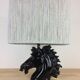 Horsehead lamp and wool lampshade, black resin