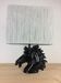 Horsehead lamp and wool lampshade, black resin