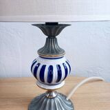 Pair of French Vintage Nightstand Lamps – Hand-Painted Porcelain & Pewter