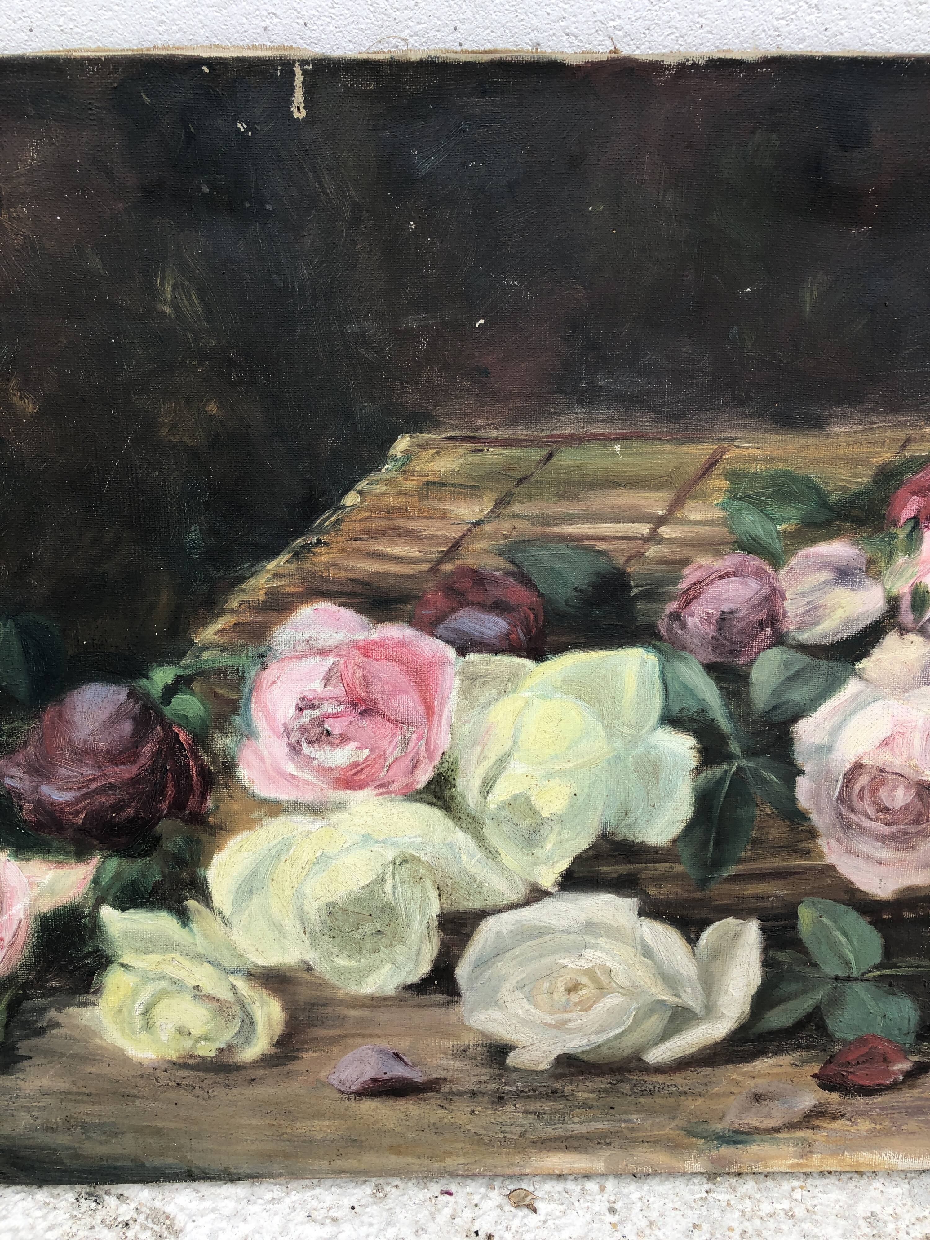 Oil on pink canvas