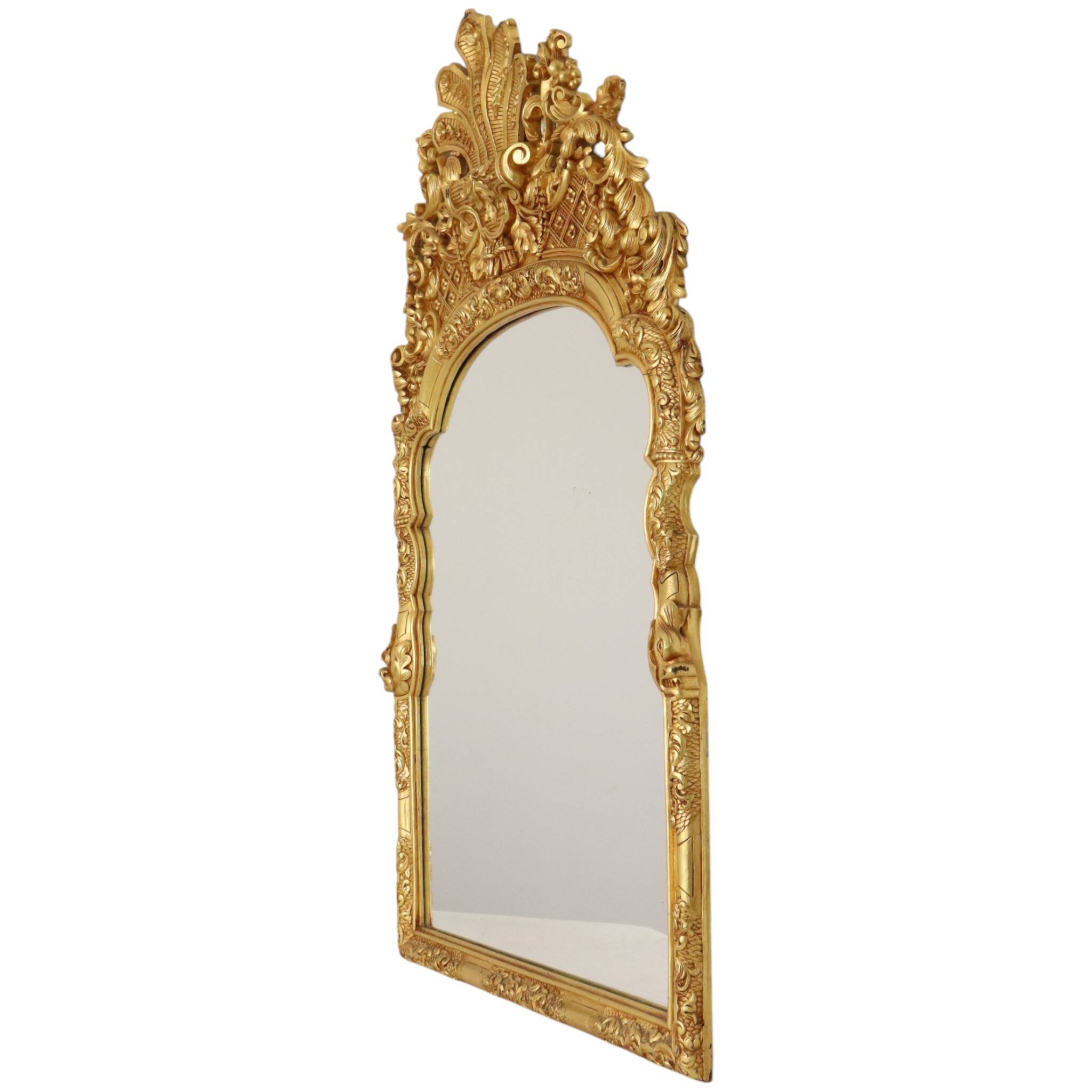 Large Classic Wooden Mirror, Rococo Style Chinoiserie, 124 cm