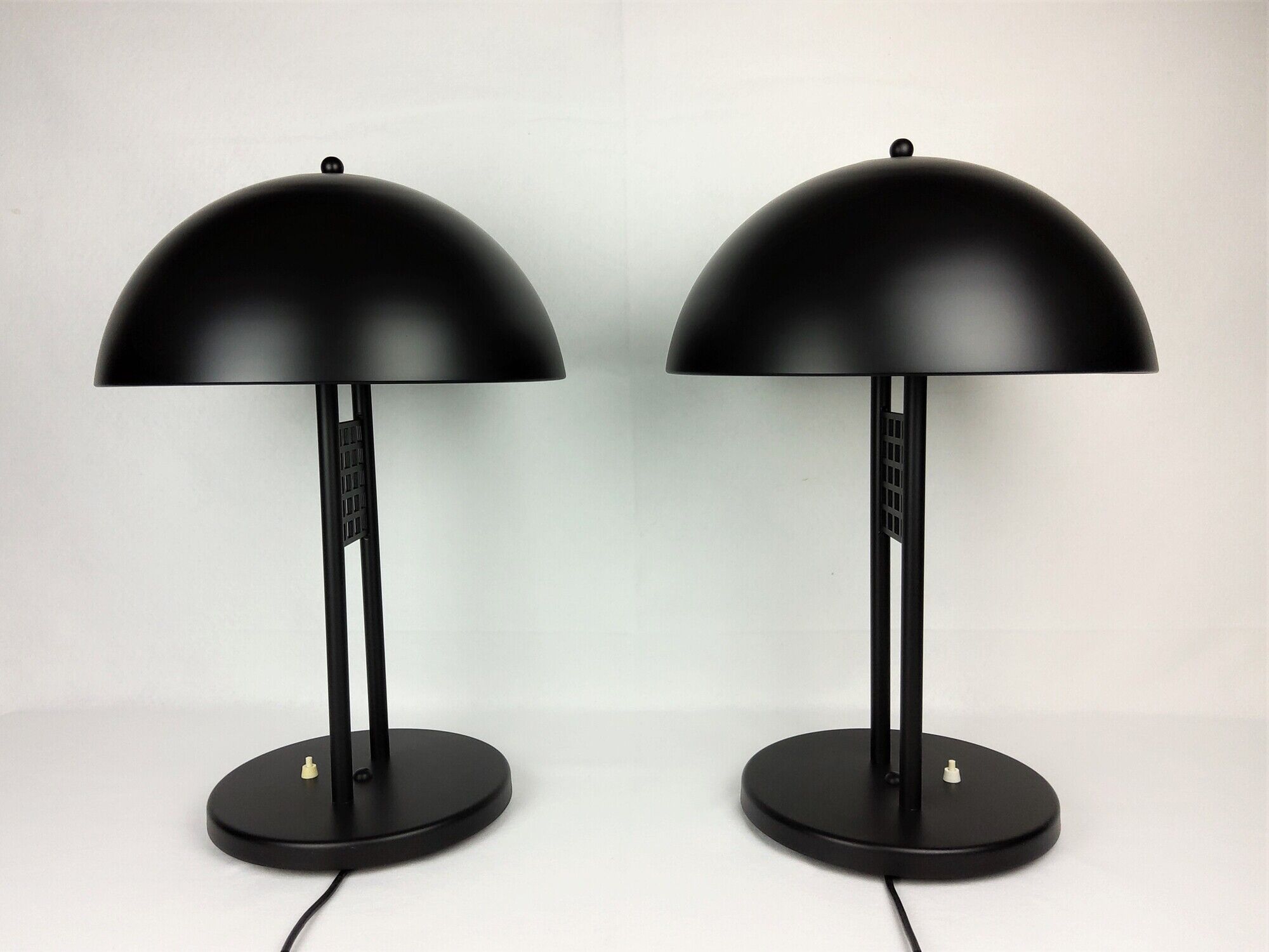 Pair of vintage table lamps, black lace-up metal 1980