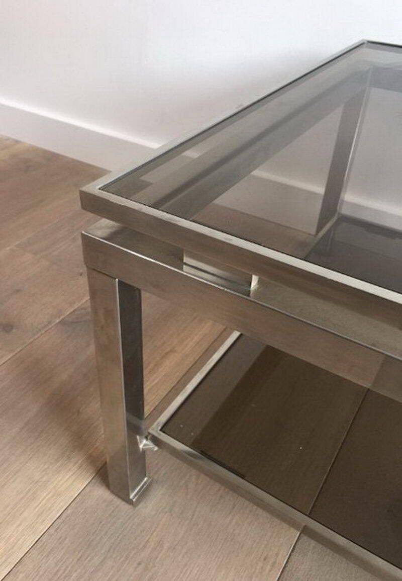 Pair of side tables in brushed steel. Guy Lefèvre for Maison Jansen