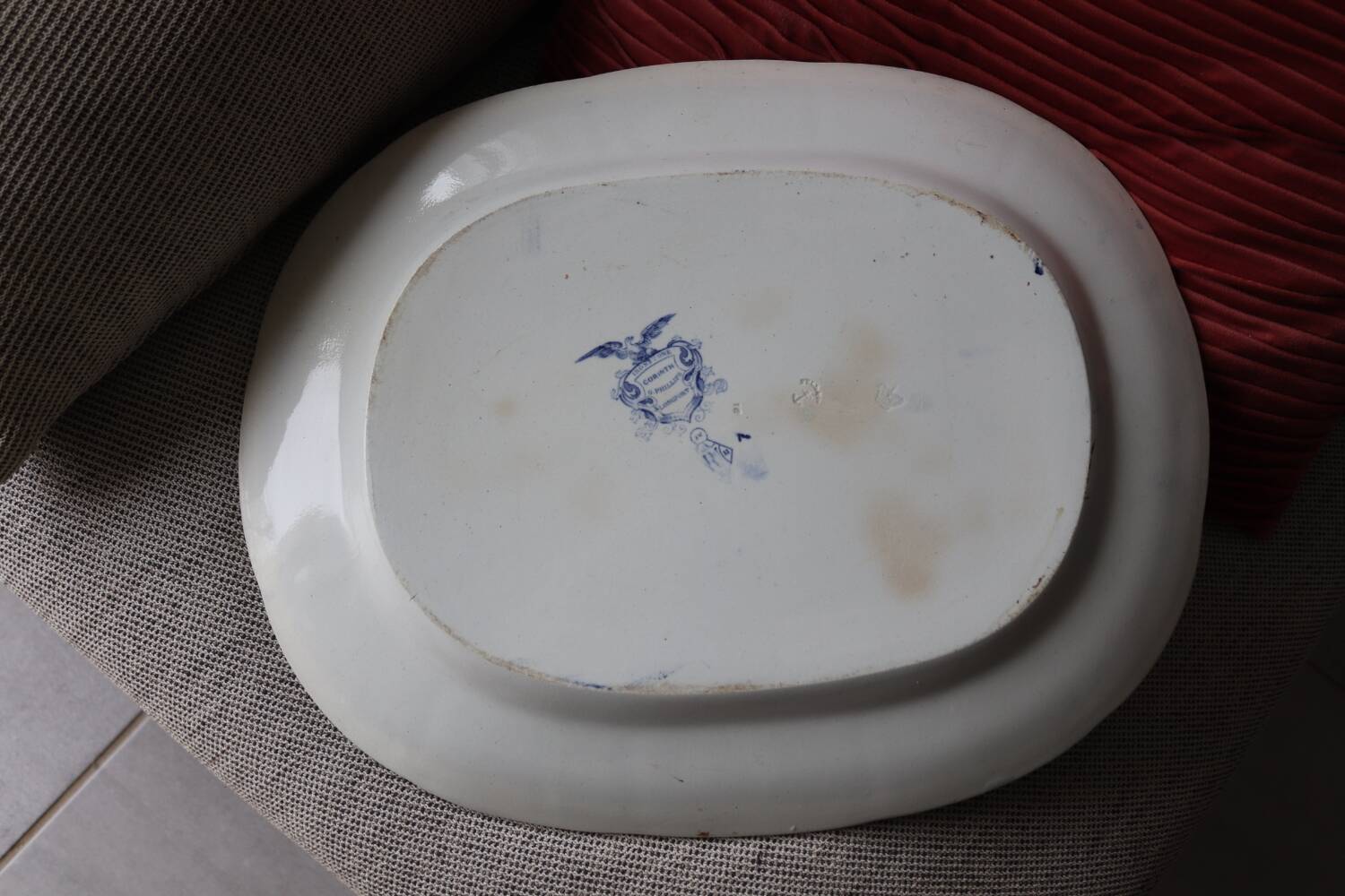 Large old longport iron blue earth dish