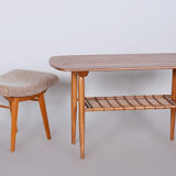 Table basse, cerisier, rotin, années 1950, Tchéquie