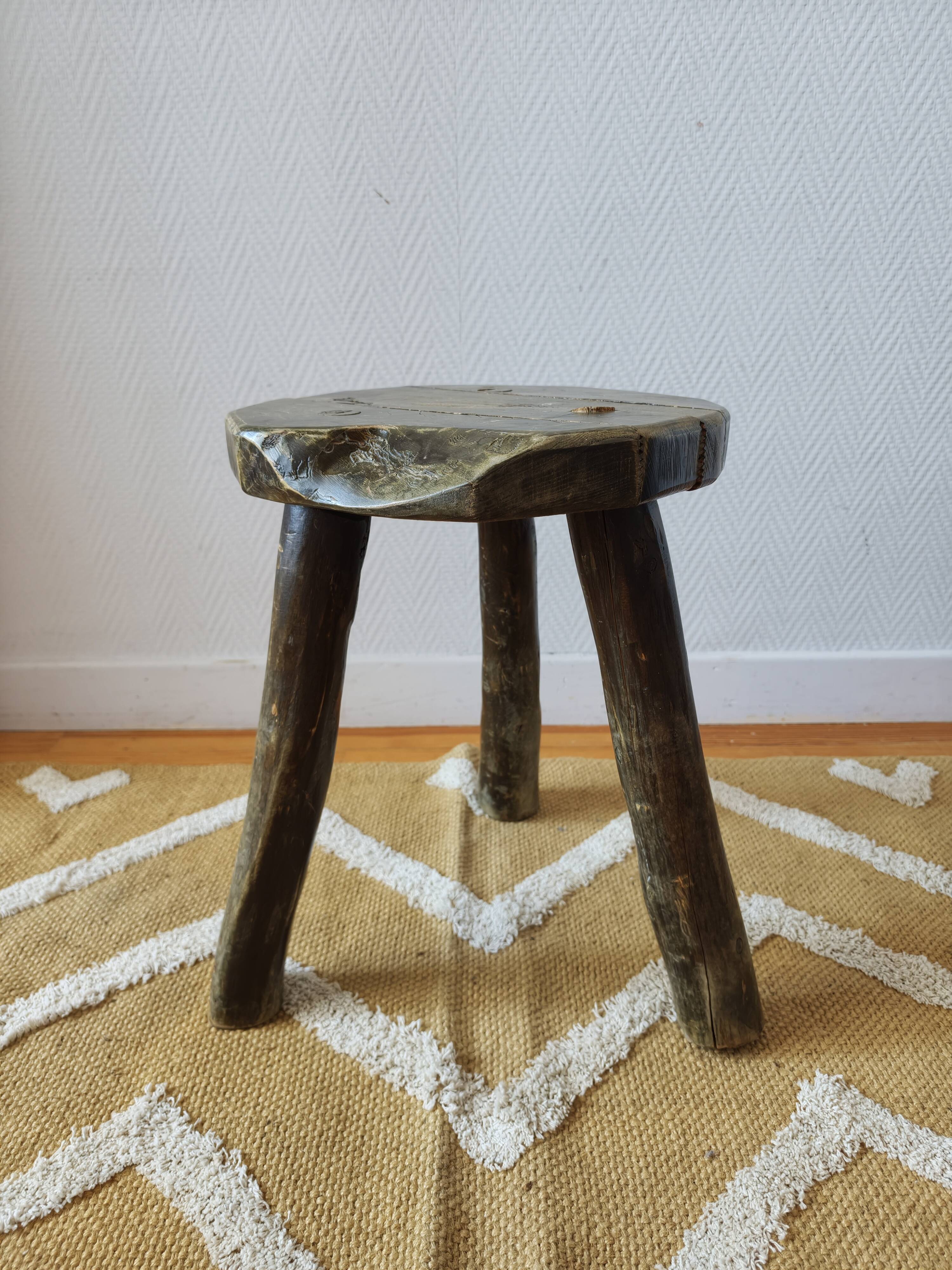 Vintage brutalist Bourguignon tripod stool