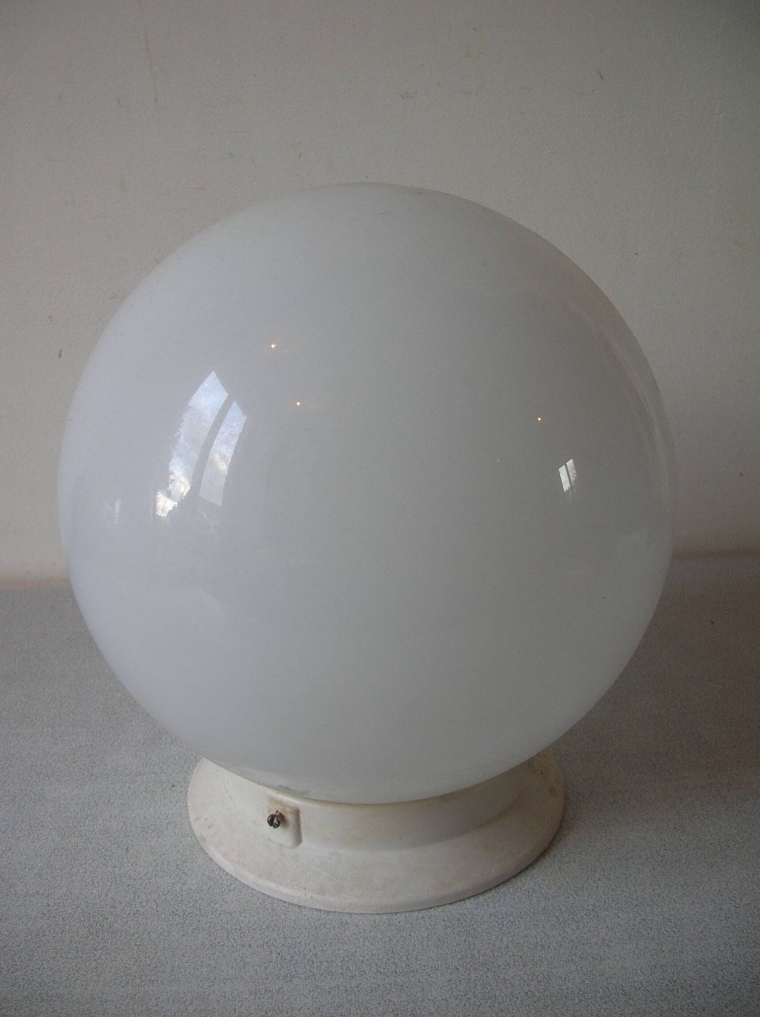 Old ceiling light fixture globe ball sphere in opaline glass retro decor