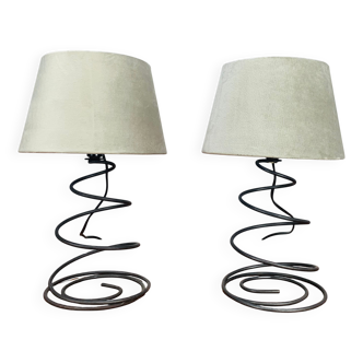 Pair of 90s metal spring lamps