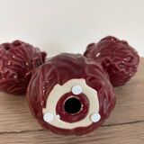 Cabbage-shaped slipware candlesticks, set of 3