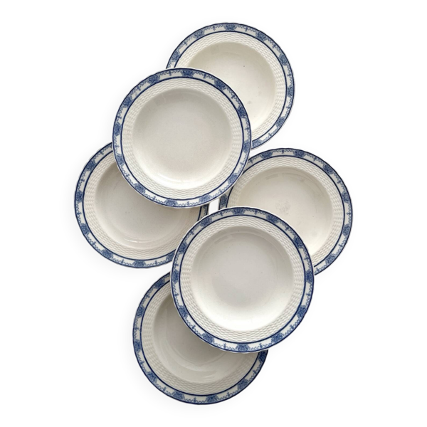 6 assiettes creuses anciennes terre de fer anglaise Mintons Greenore