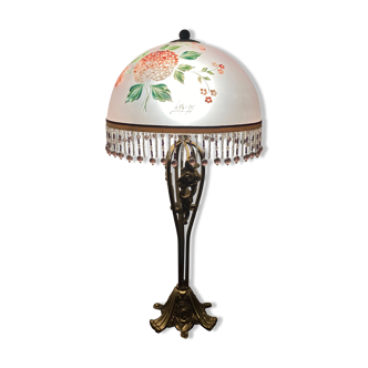 Lampe de table en verre métal et perles
