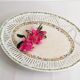 Oval dish in openwork earthenware from Sarreguemines, blue ribbon and fruit