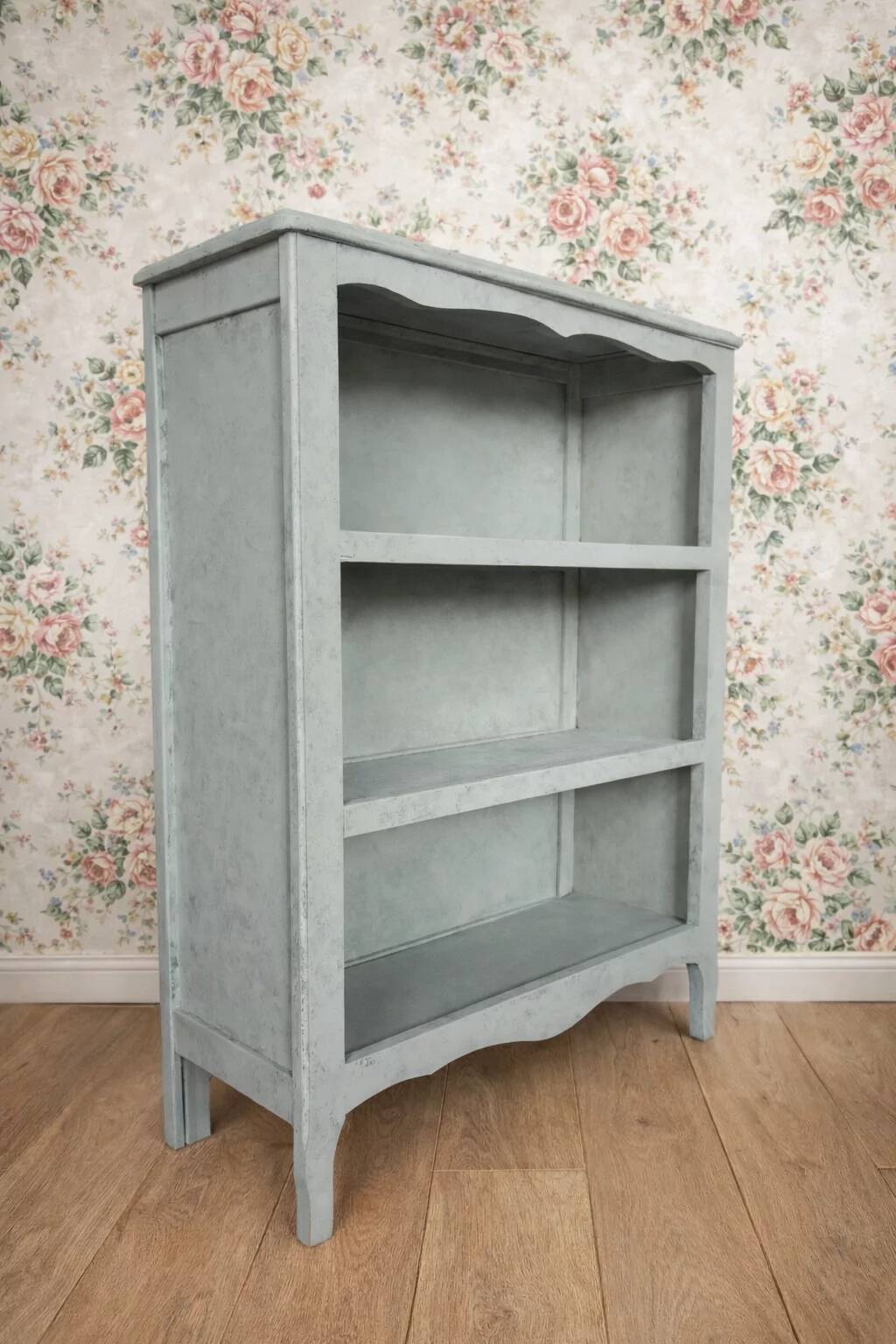 Bibus library, old, made of bluish grey beech, low profile.