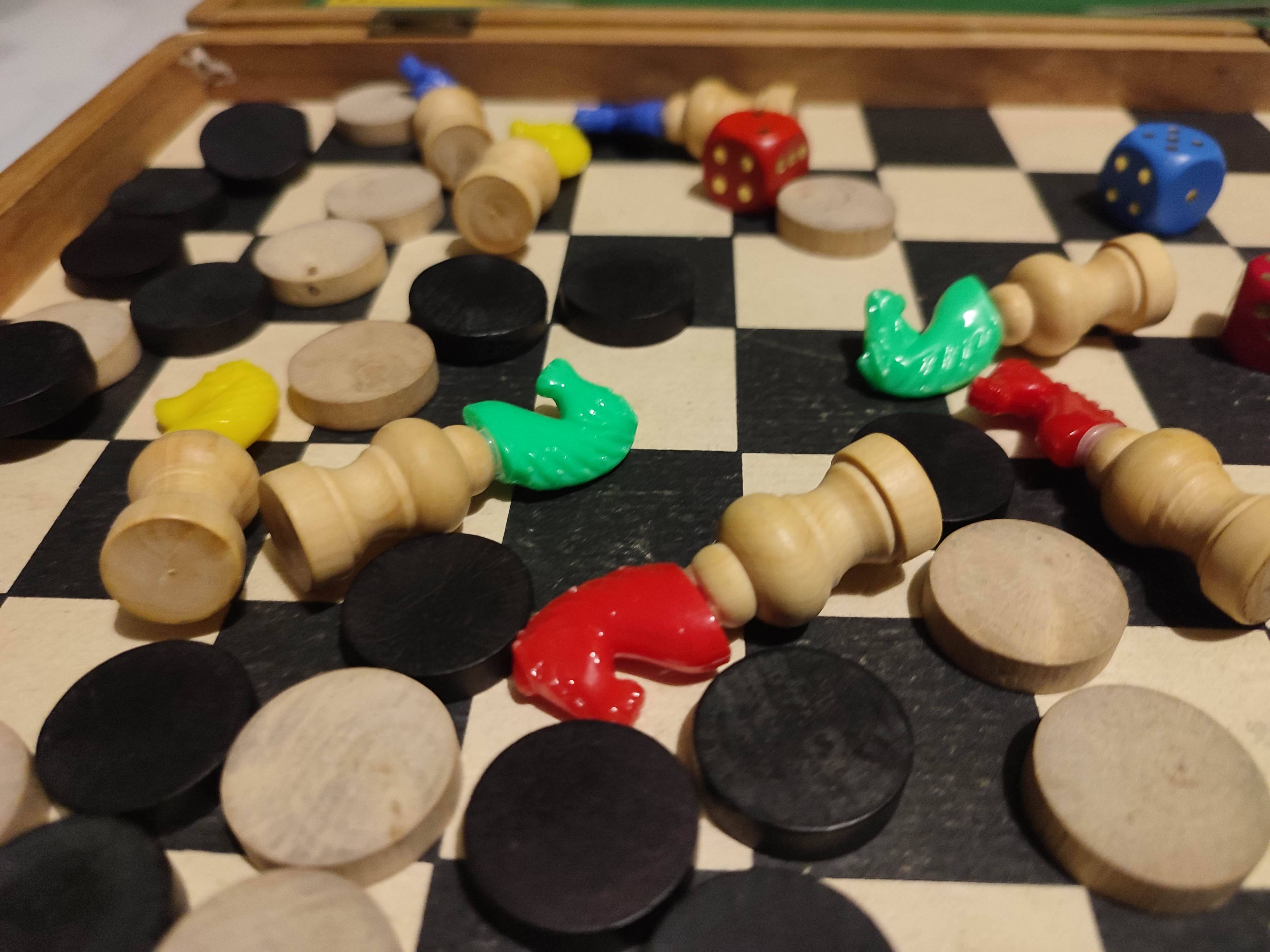 Antique Wooden Multi-Game Box - Ludo - Game of the Goose - Checkers