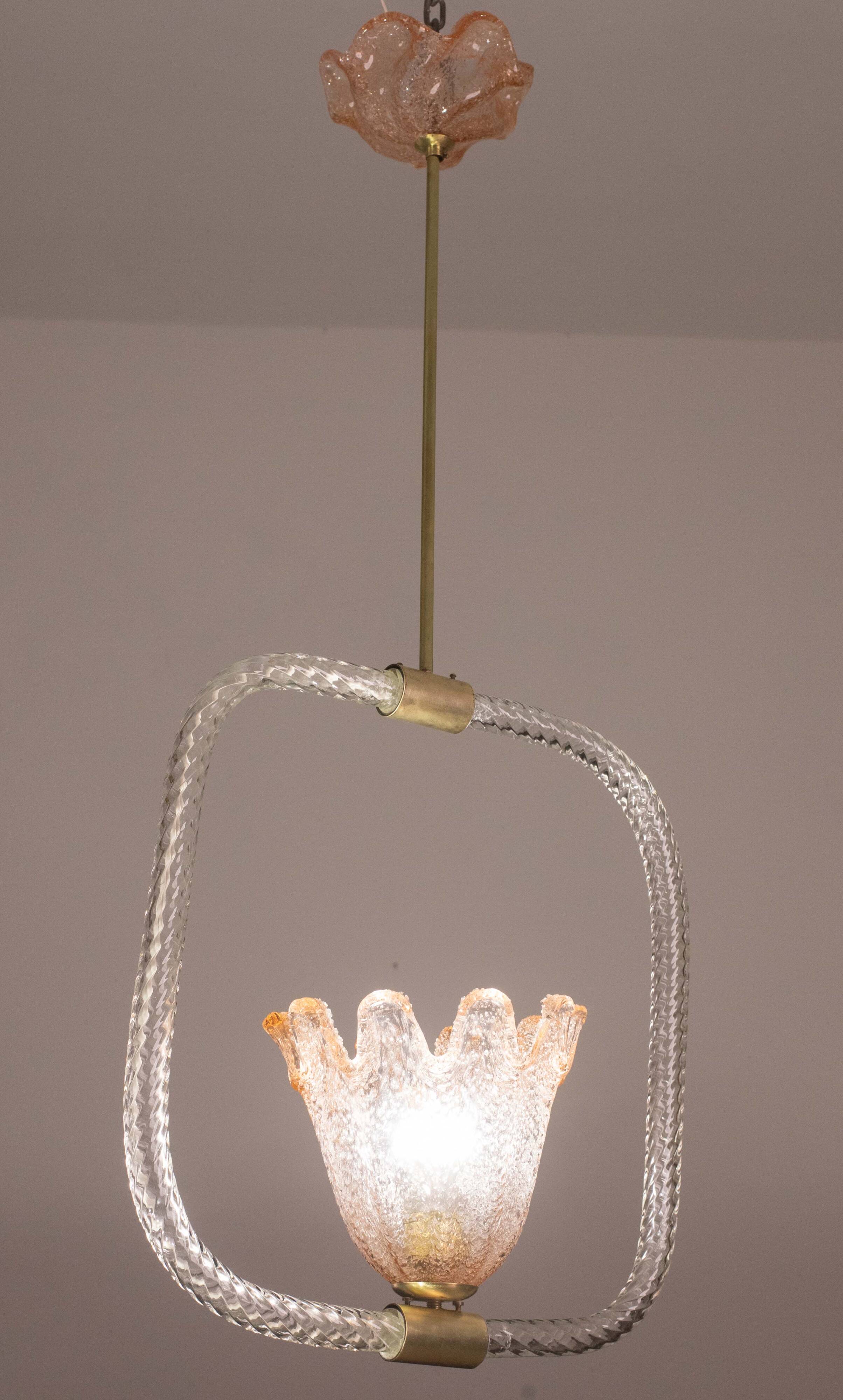 Charming Pink and Trasparent Murano Glass Chandelier by Barovier e Toso