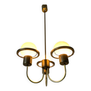 Suspended lamp with 3 glass balls and brass frame, Germany, 1960s