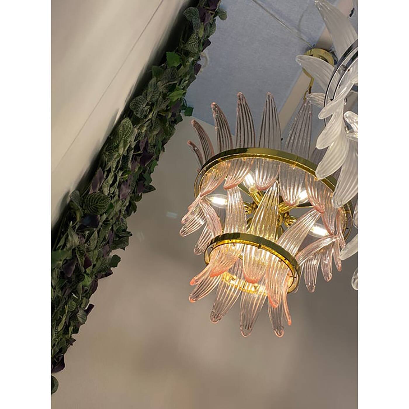 Contemporary Pink “Palmette” Murano Glass Chandelier