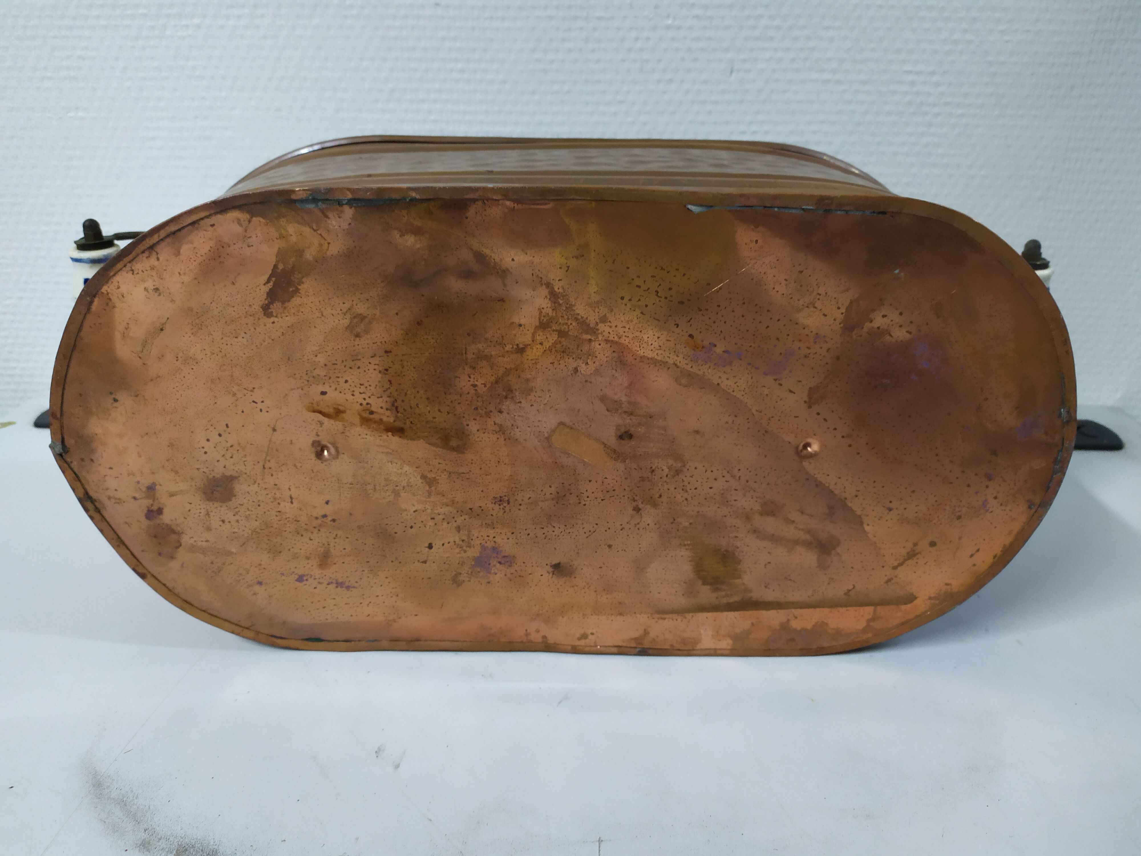 Copper planter with porcelain handles