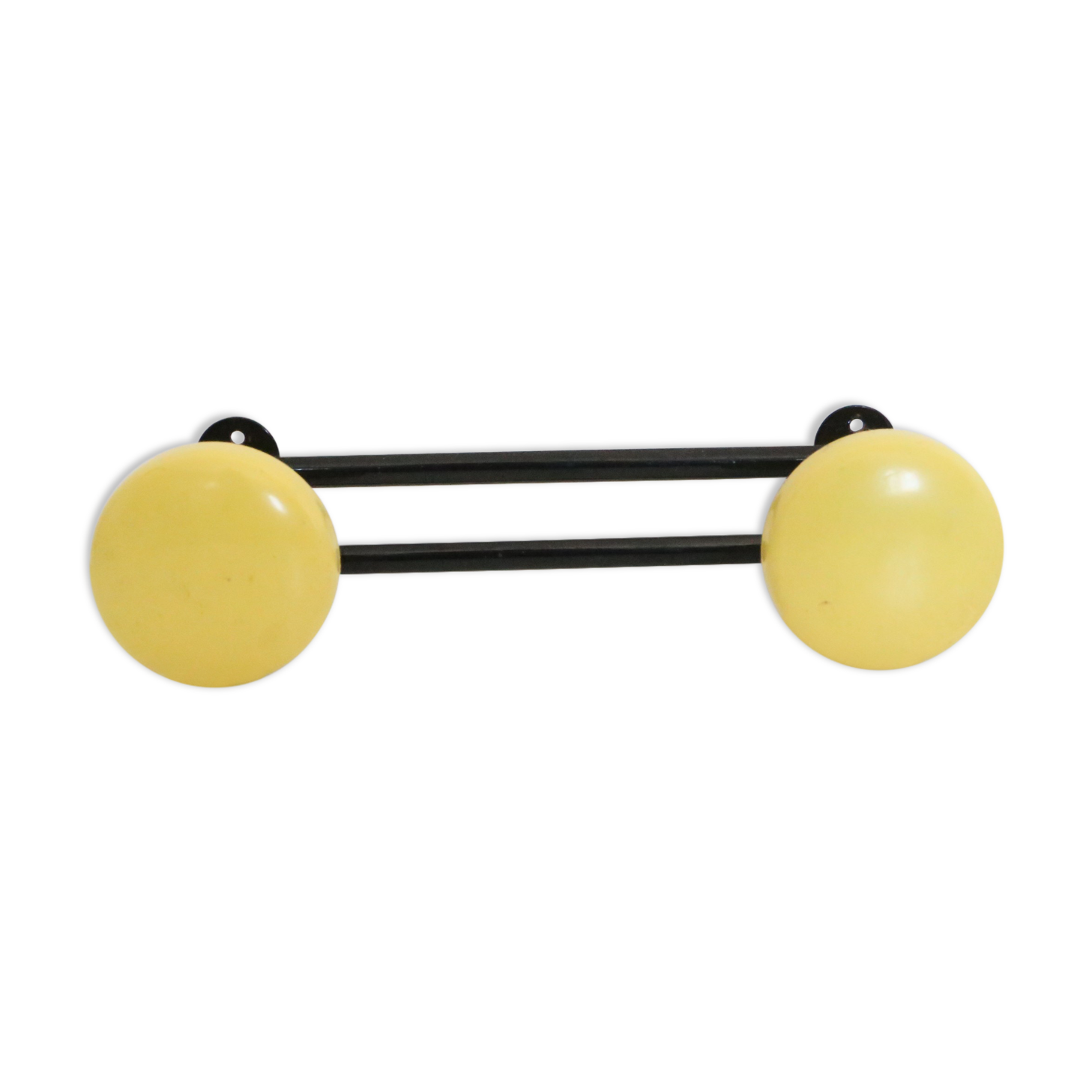 Wall coat rack in yellow and black metal, vintage