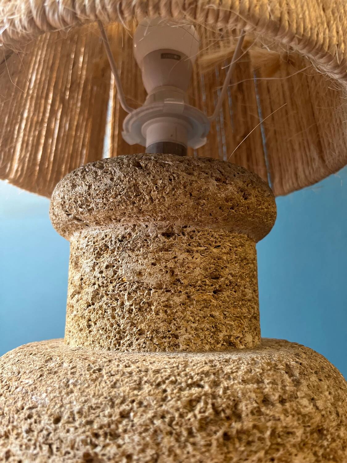 60s lamp in stone with artisanal rope shade