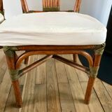 Set of 3 rattan / bamboo chairs with cushions years 1960-1970