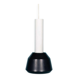 Vintage pendant light design, retro black and white ambient lamp.