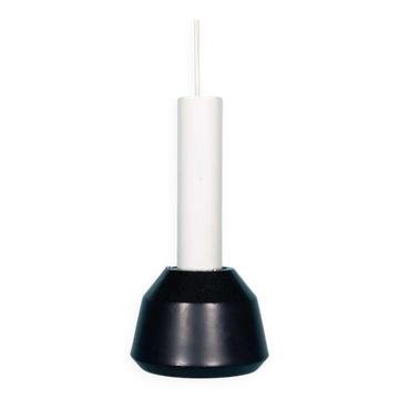 Vintage pendant light design, retro black and white ambient lamp.