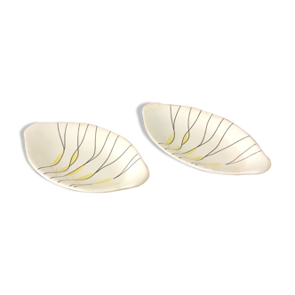 2 vintage dishes in faience Salins France clair de Lune 50s