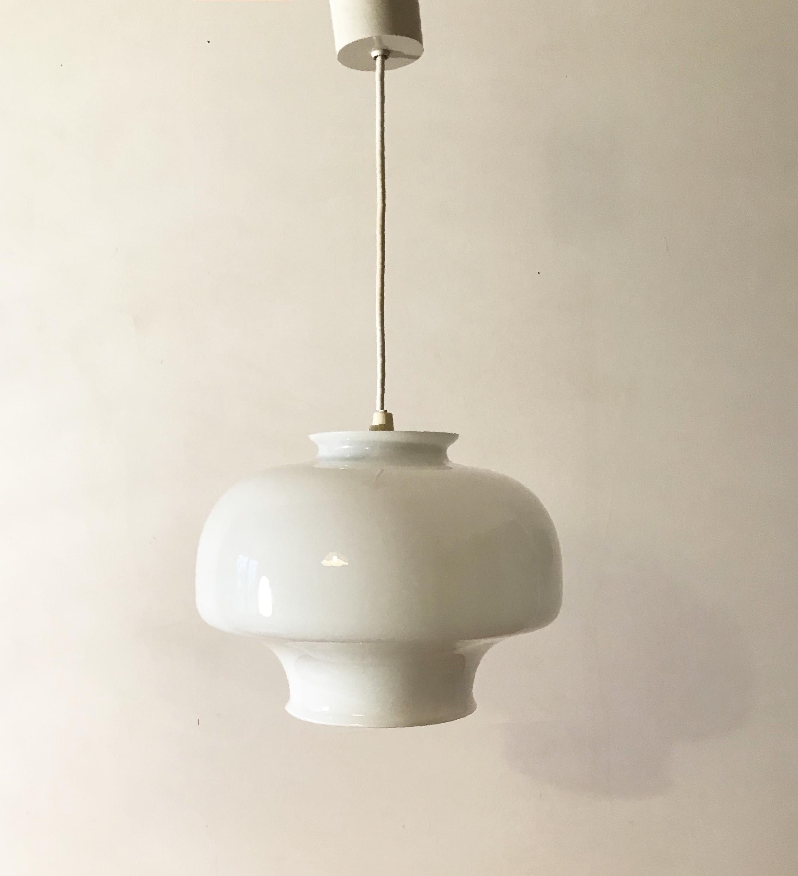 Vintage 70s white opaline glass pendant