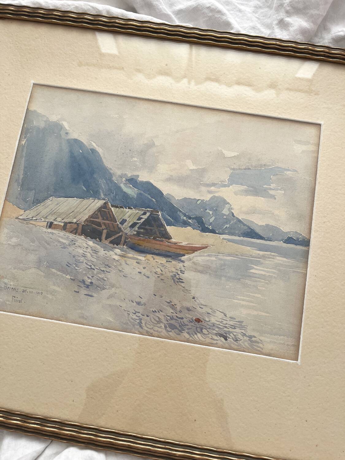 Antique watercolor Swiss landscape signed Fürst 1915