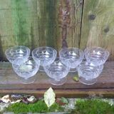 Set of 7 engraved crystal stemmed dessert cups
