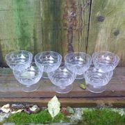 Set of 7 engraved crystal stemmed dessert cups
