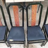 Octagonal table paul michel and its black lacquered chairs and elm magnifying glass