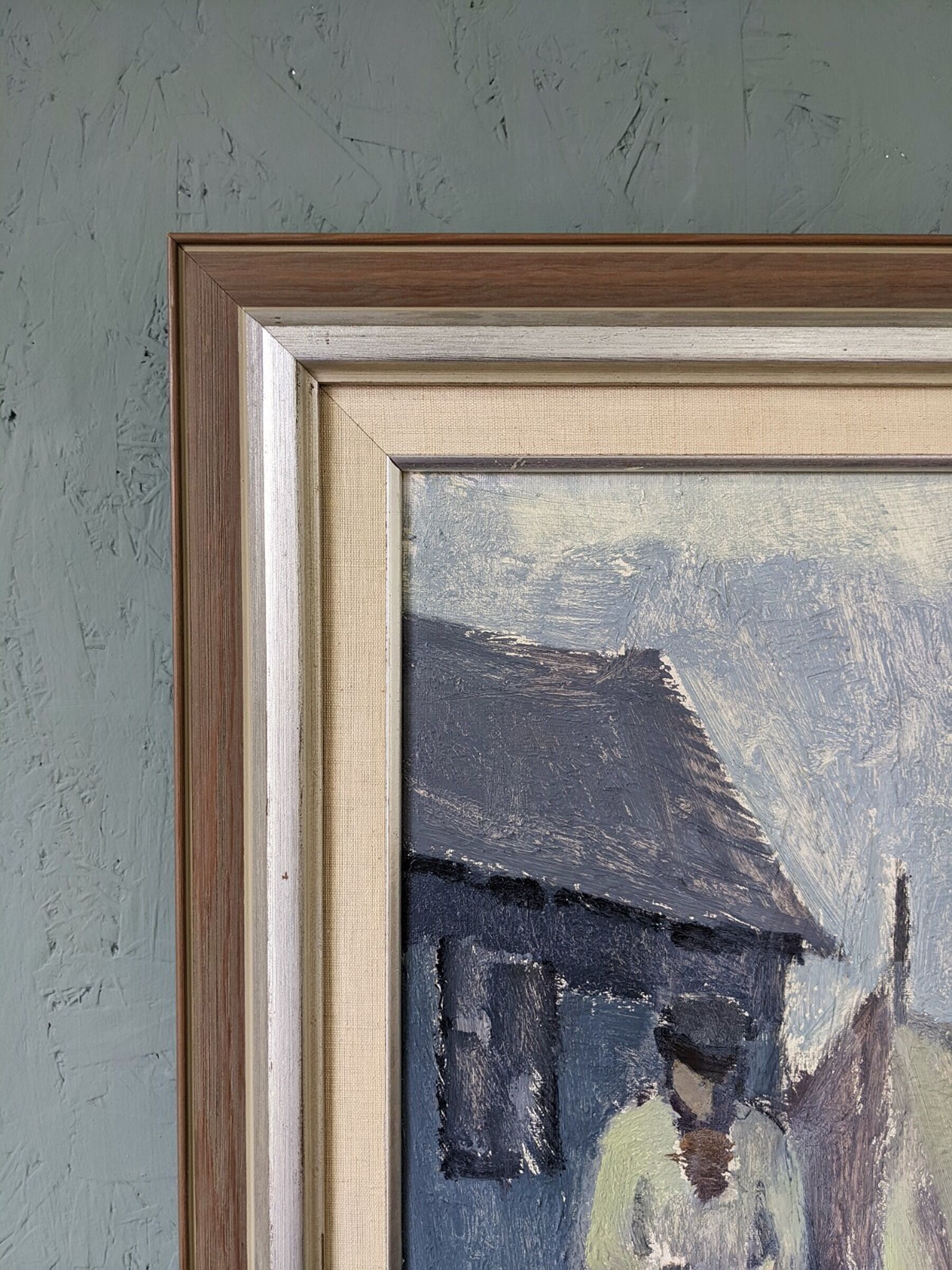 Mid-Century Modern "The Fisherman" Vintage Swedish Figurative Oil Painting, Framed