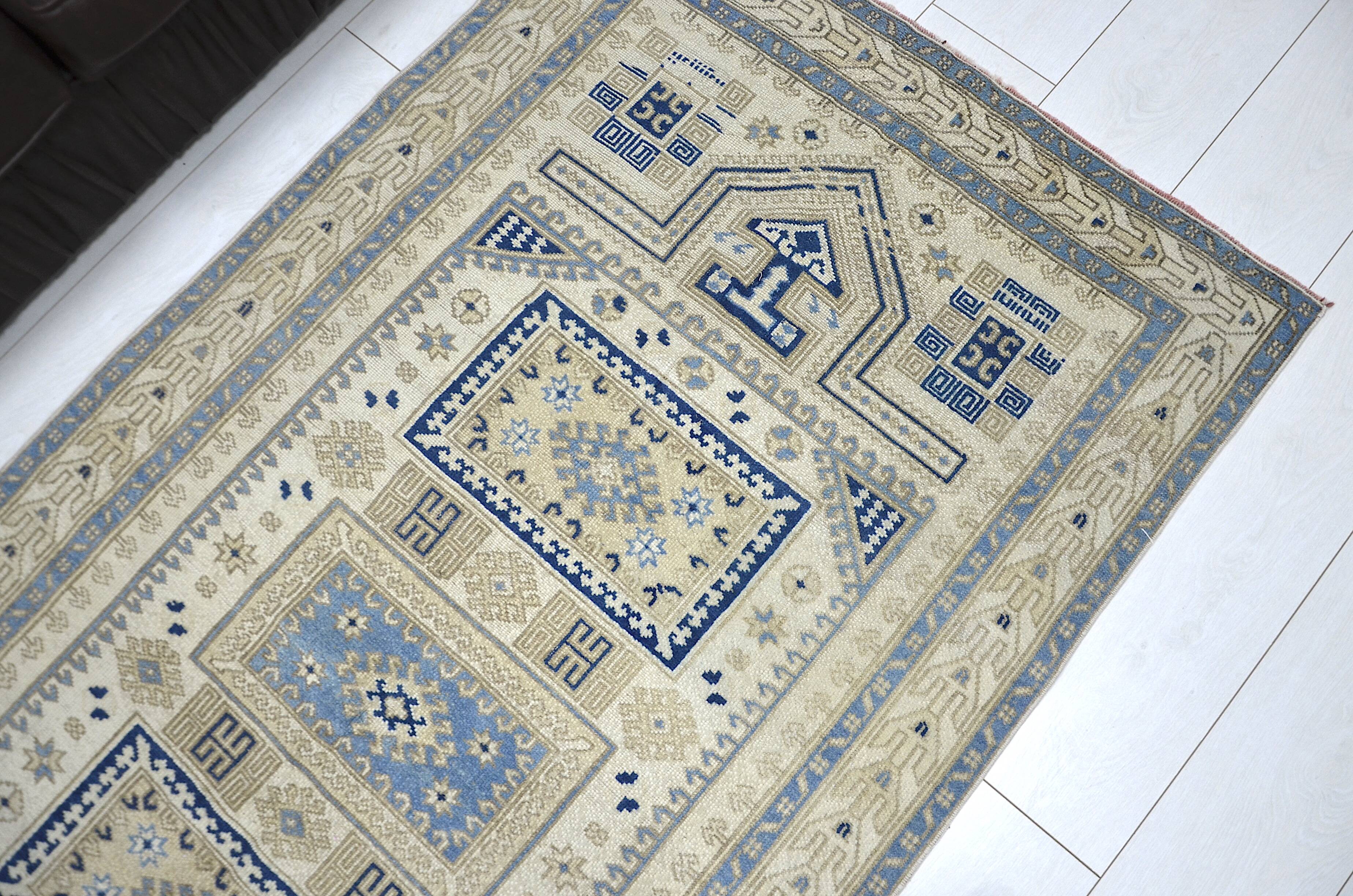 Beige & Blue Turkish Wool Rug sku 2290.
