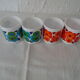 4 mugs lotus flowers red and blue arcopal vintage france