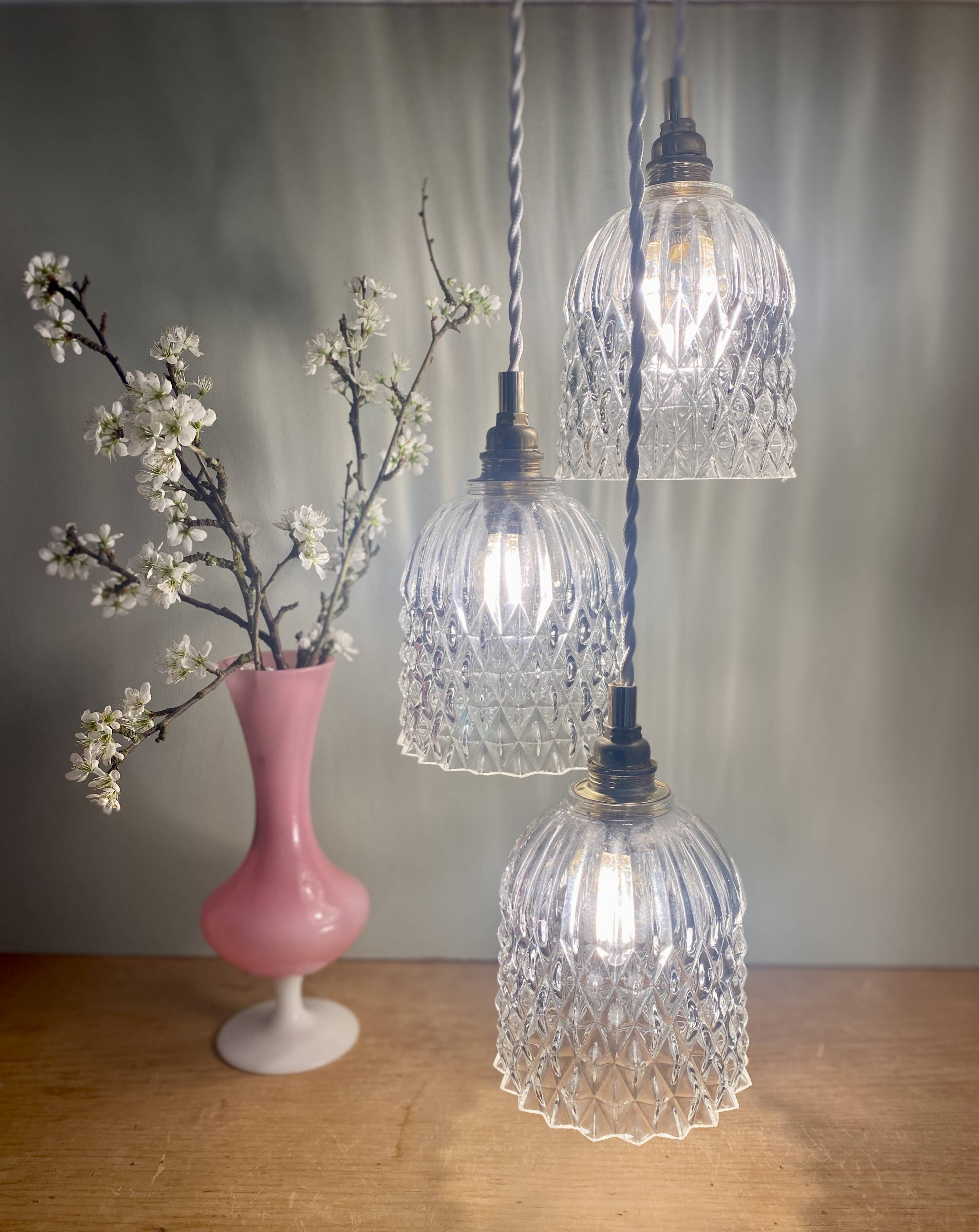 Vintage glass triple globe waterfall pendant light