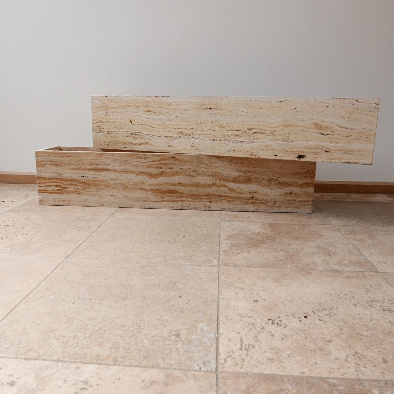 Pair of Mid-Century Travertine Belgium Planters
