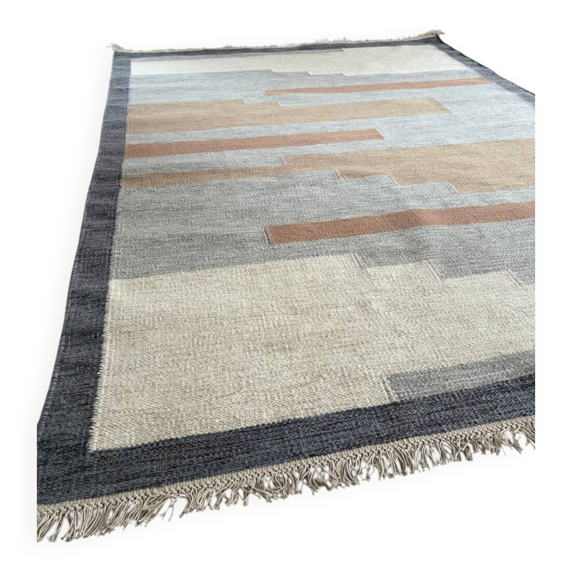Handwoven wool rollakan rug design 'Wadden' reversible