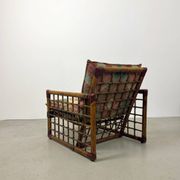 Chaise longue italienne des années 1970 en bambou, rotin, laiton et tissu style Liberty