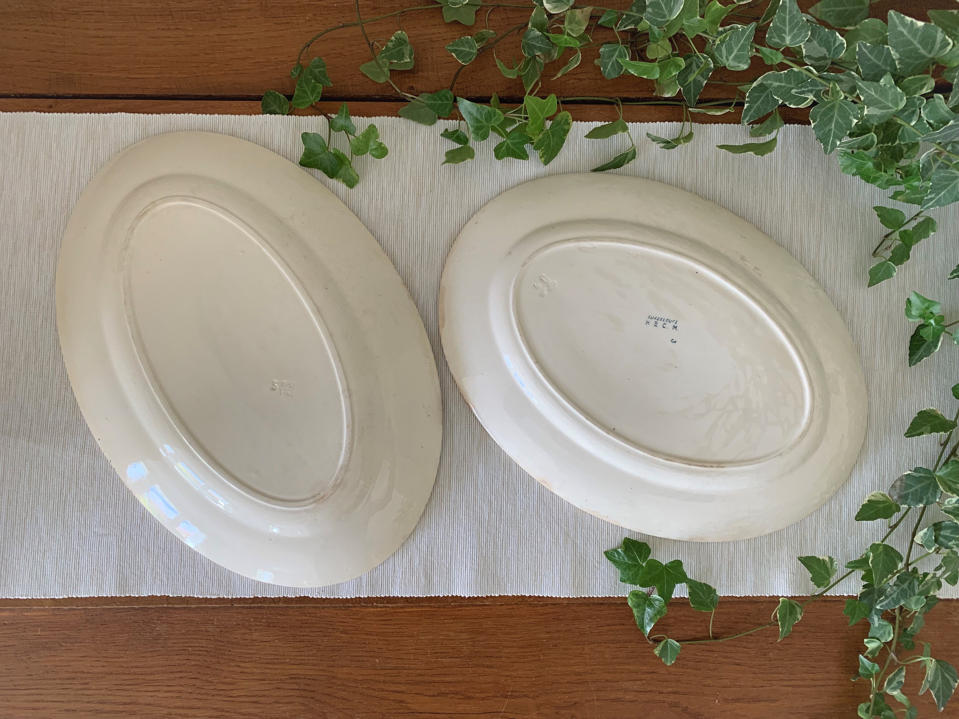 Pair of antique oval earthenware dishes from Choisy-le-Roi