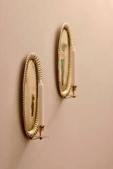 Vintage Swedish Oval Wall Sconces in Brass