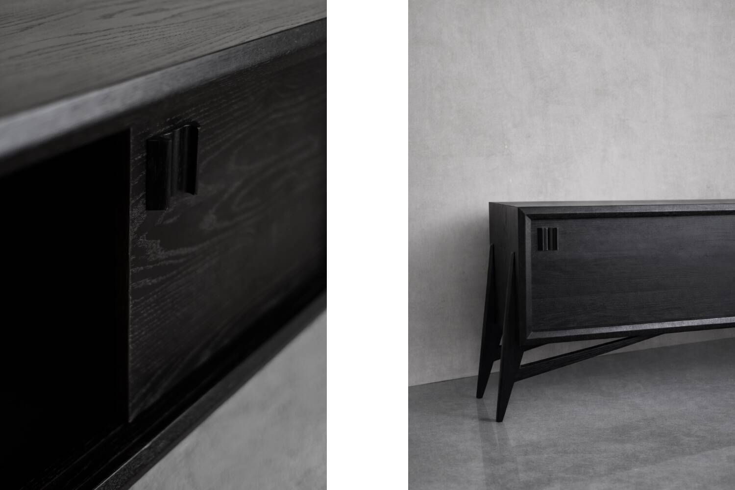 Vintage Mid-Century Scandinavian Modern Dark Oak Sideboard & Wooden Handles