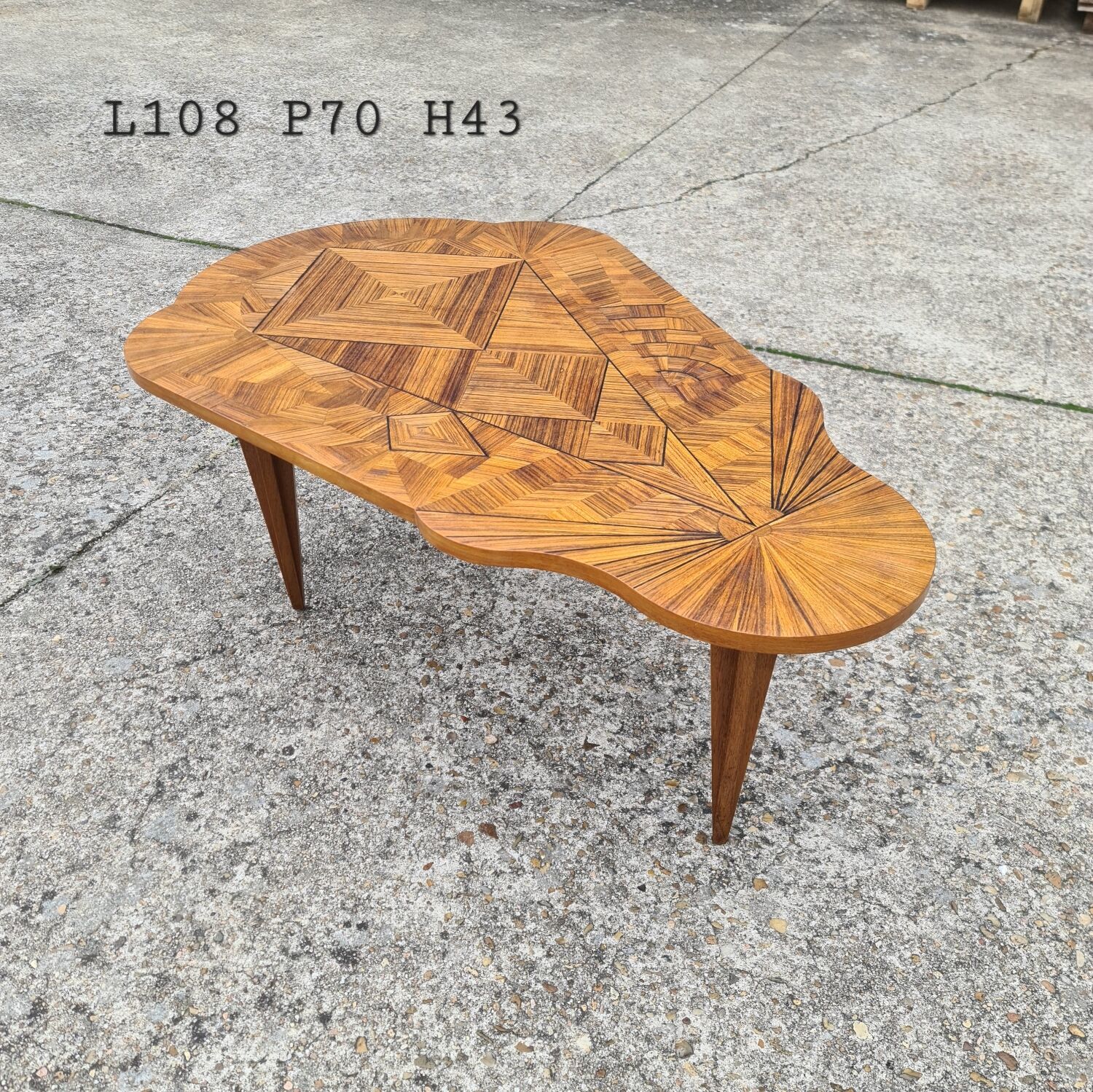 Vintage art deco coffee table with geometric marquetry