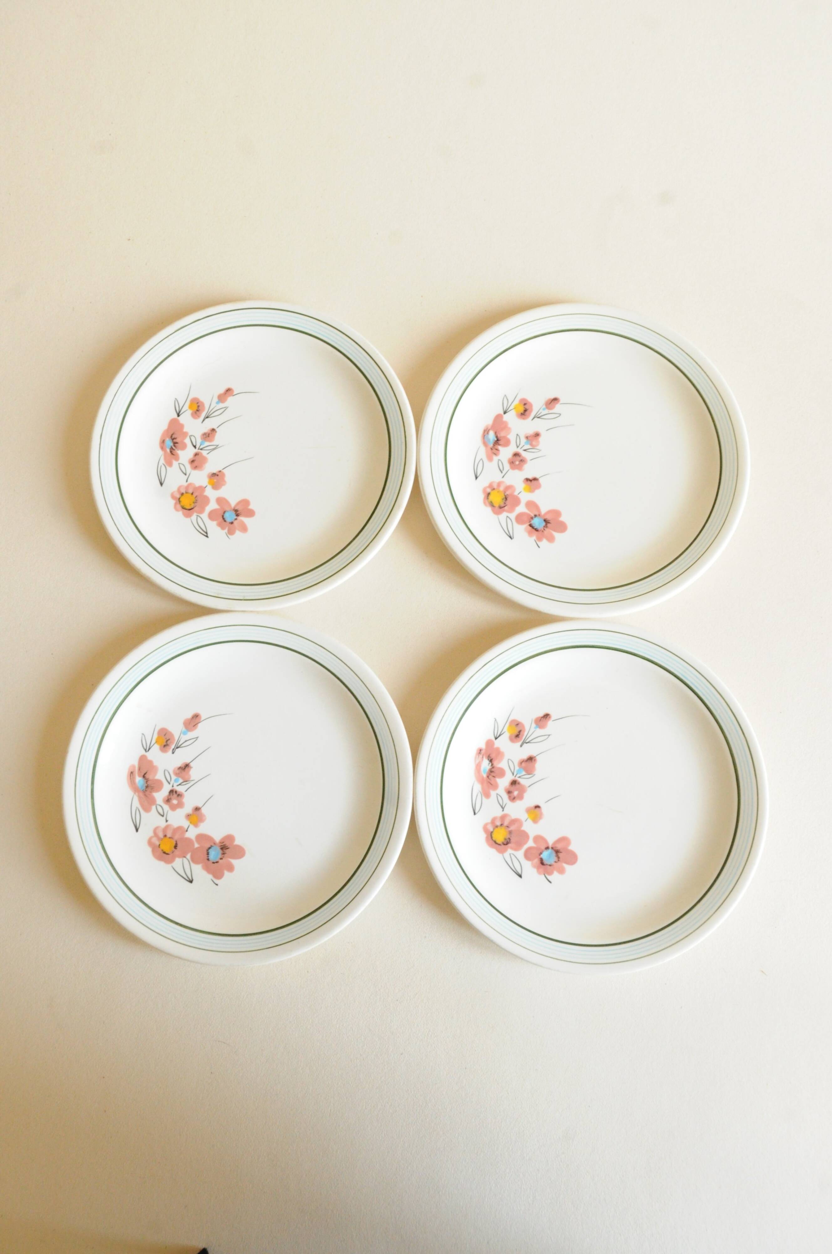 Vintage Dessert Plates (x4) – Floral Decor – Butterfly, Salins