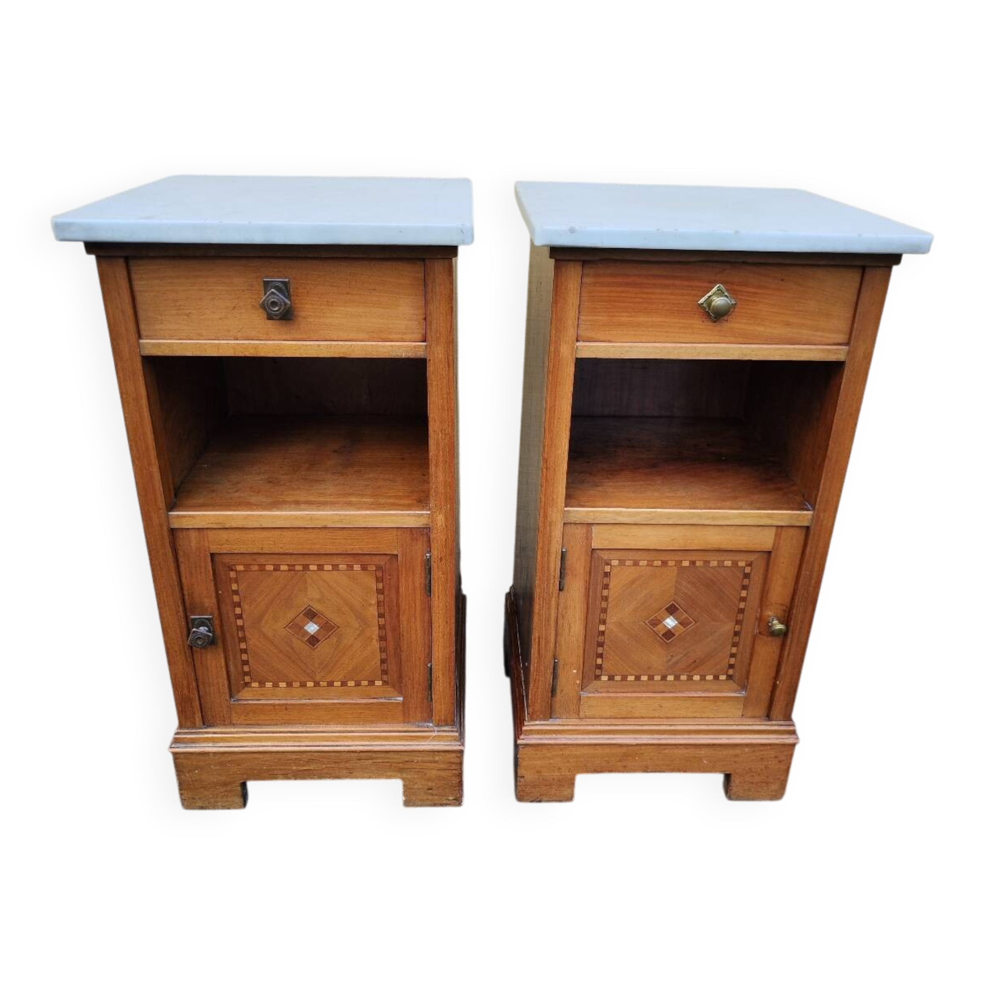 Set of 2 marble wood bedside tables