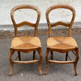 2 Louis Philippe chairs, solid curved wood and straw