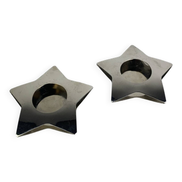 Paire de bougeoirs étoile en inox